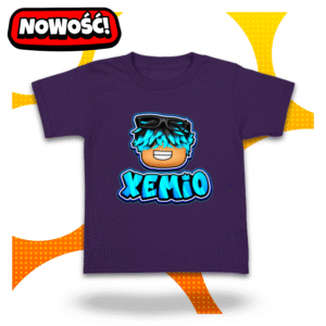 Fioletowa koszulka XEMIO z nadrukiem postaci Roblox i logo z niebieskimi włosami