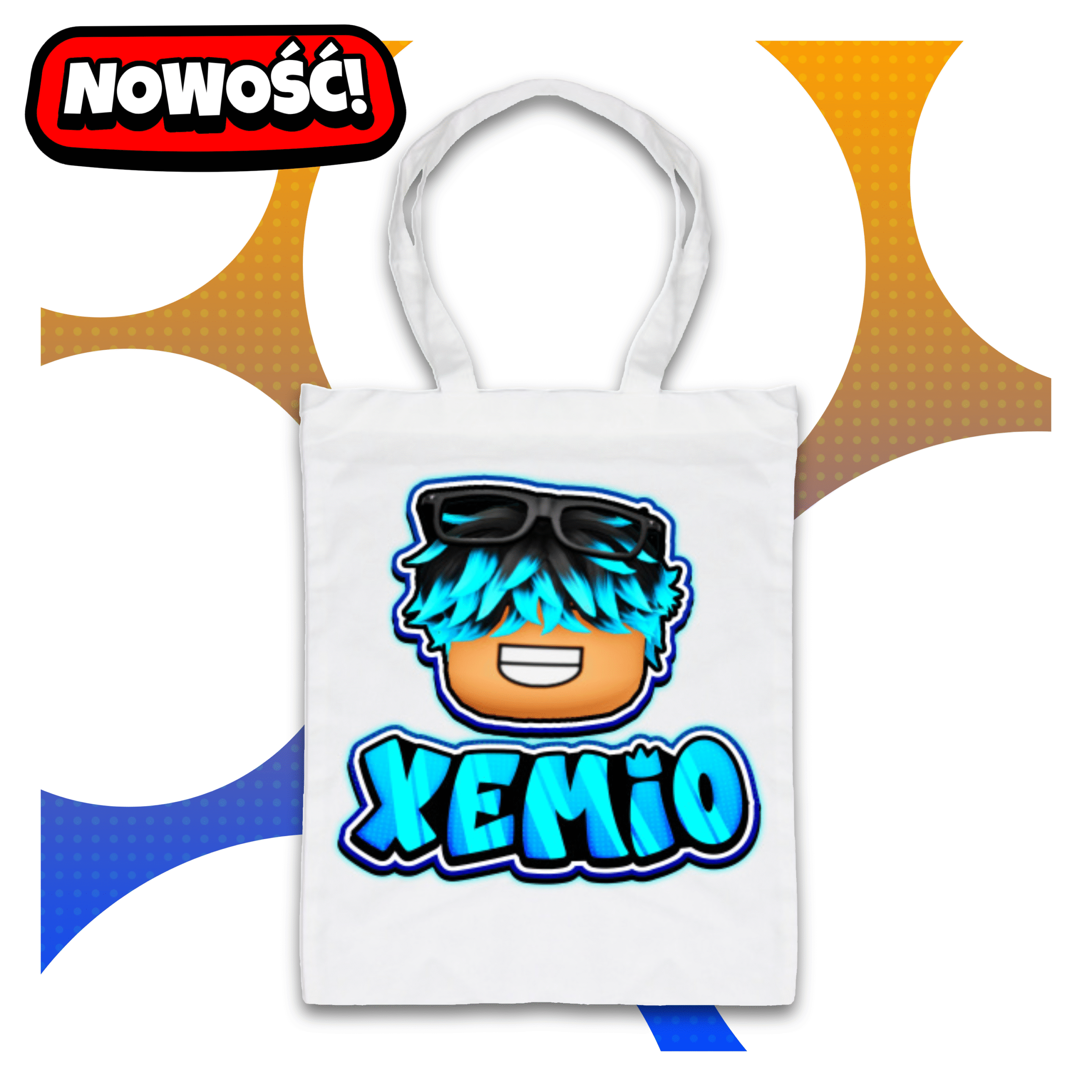 Torba XEMIO w kolorze białym z grafiką postaci w stylu Roblox