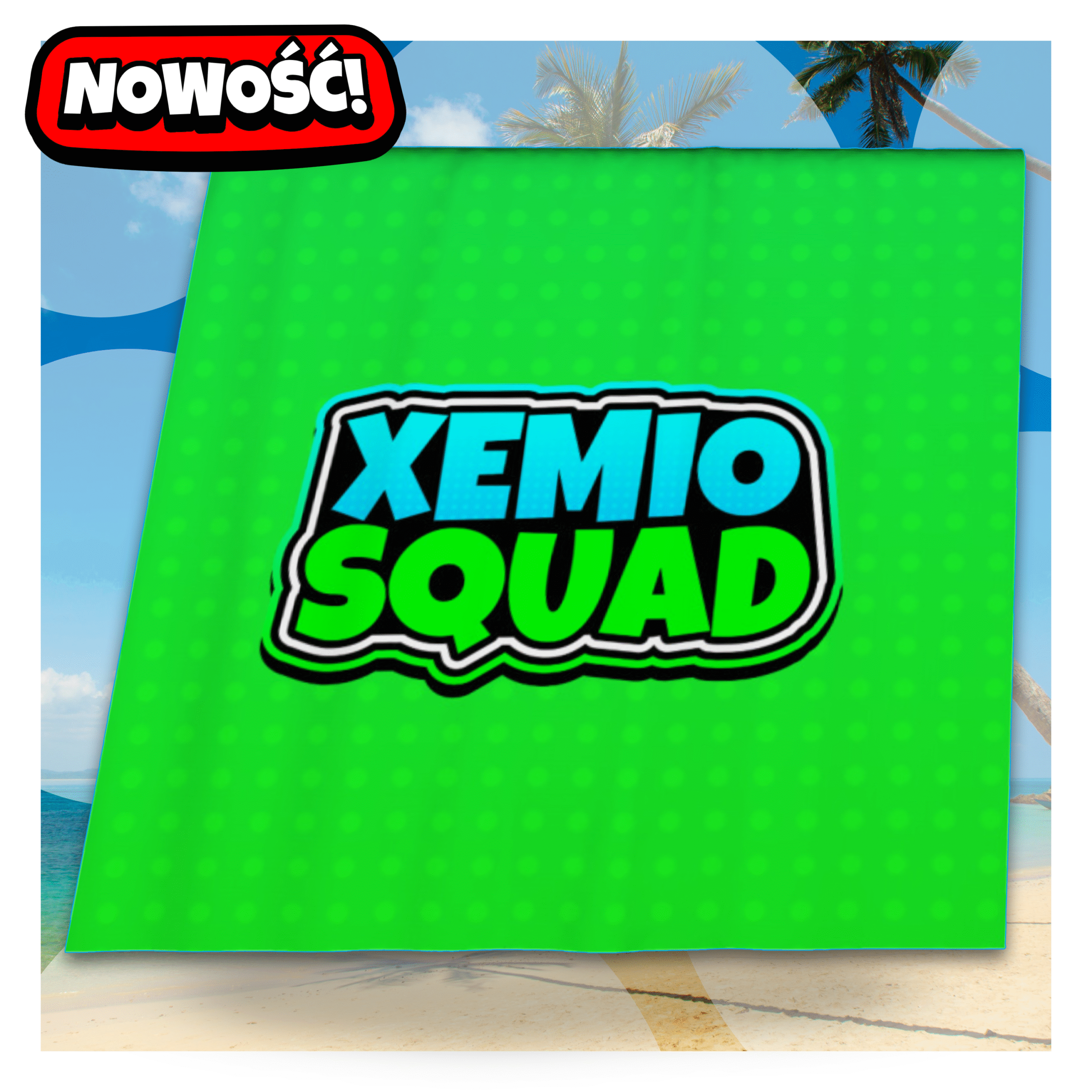 Ręcznik plażowy XEMIO SQUAD z neonowo-zielonym napisem w stylu Roblox